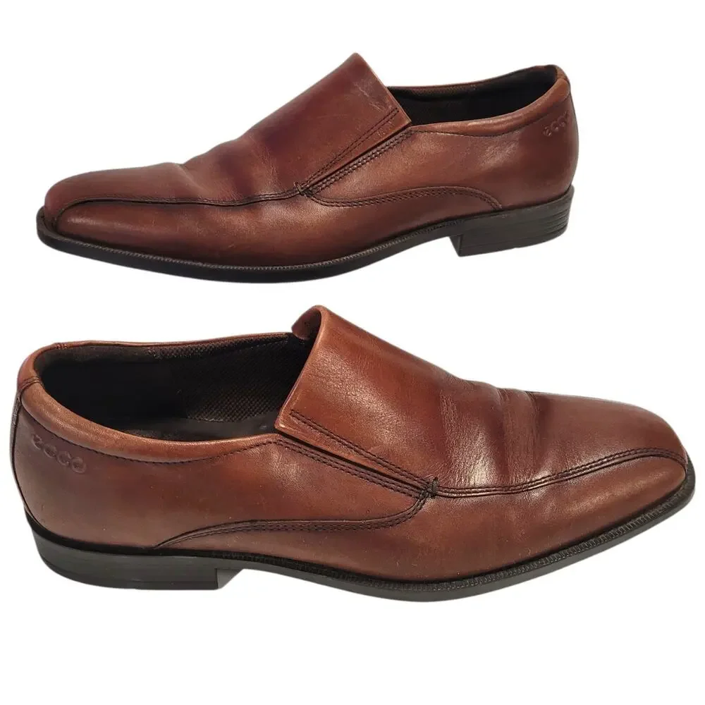 ECCO Slip On Dress Shoes Brown Leather Men's Size 44 EUR (10.5 US)